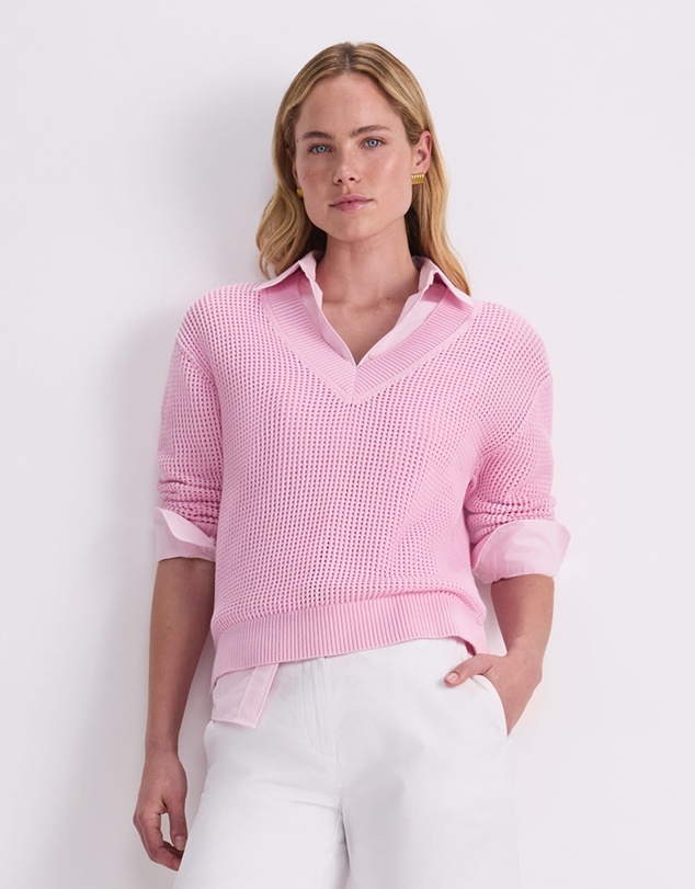 Sportscraft - Cotton Crochet V Neck Knit