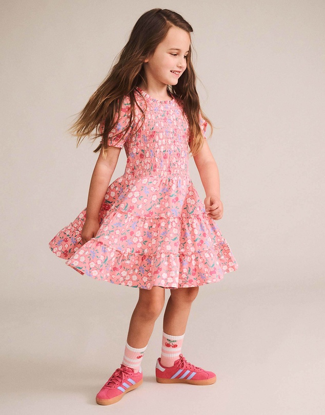 Huxbaby - Tropical Cherry Floral Tiered Puff Dress - Babies-Teens