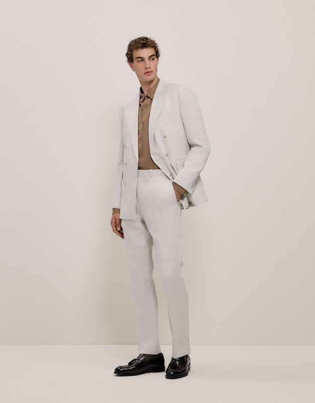 Trenery - Linen Twill Double Breasted Blazer in Stone