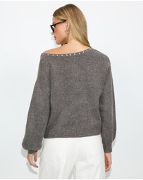 Dazie - Addison Studded Off Shoulder Knit Jumper