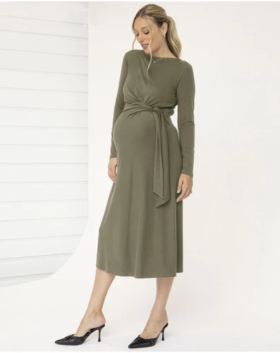 Angel Maternity - Nina Maternity Side Tie Dress – Dusty Olive
