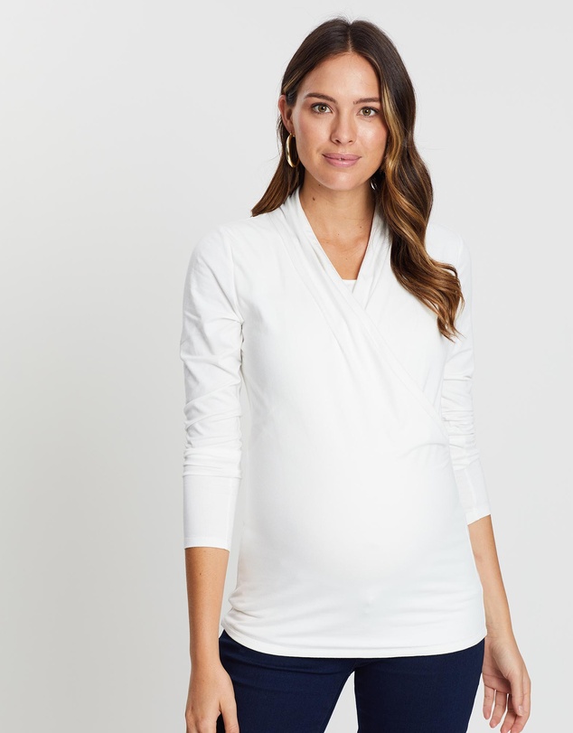 Angel Maternity - Maternity V-Neck Cross-Over Bamboo Long Sleeve Top