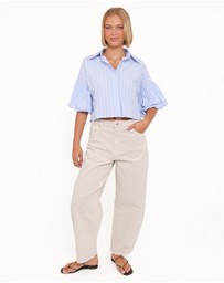 Petal & Pup - Zella Puff Sleeve Button Up Shirt - Blue White Stripe