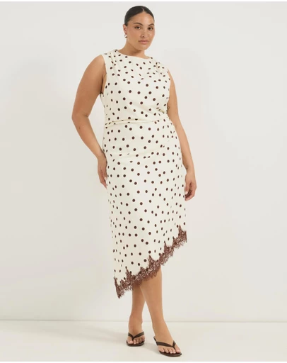 Atmos&Here Curvy - Polka Dot Midi Dress With Lace Trim