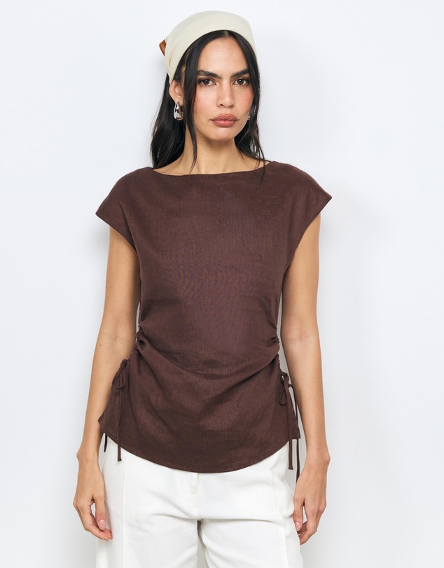 AERE - Zoe Linen Side Tie Top