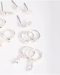 Lovisa - Silver Diamante & Freshwater Pearl Huggie Hoop Earrings