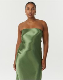 Third Form - Satin Tie Back Strapless Midi Dress