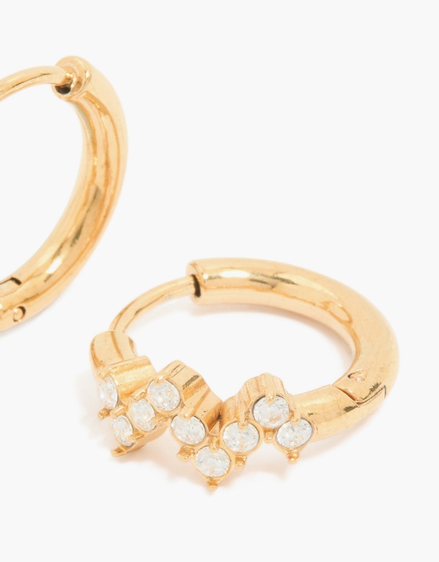 Lovisa - Waterproof Gold Plated Stainless Steel Cubic Zirconia Zig Zag Huggie Earrings