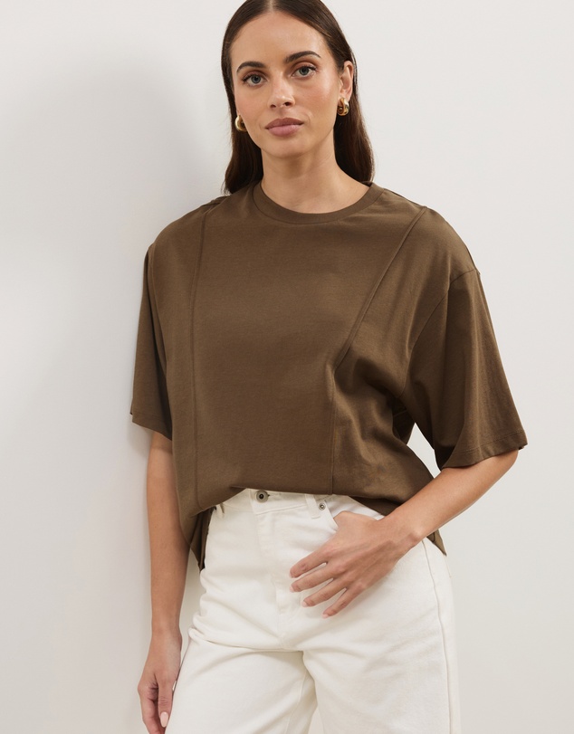 Atmos&Here - Short Sleeve Cotton Seam Detail T-Shirt