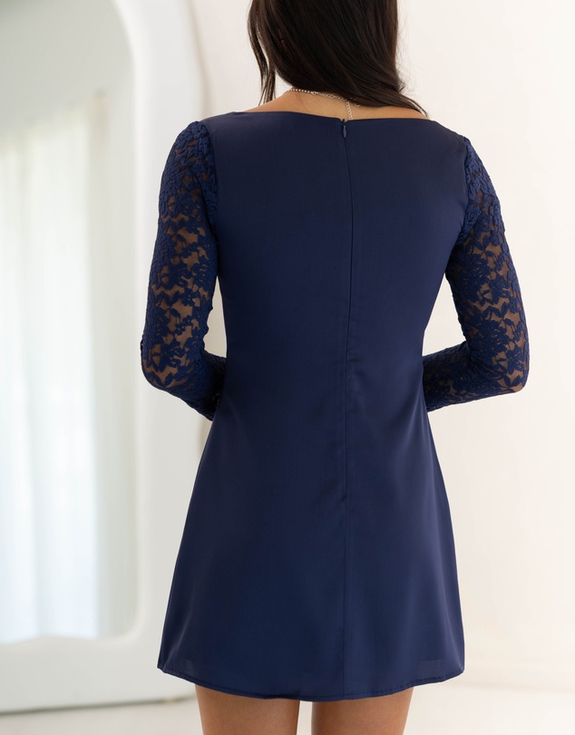Beginning Boutique - Verity Navy Lace Long SLeeve Mini Dress
