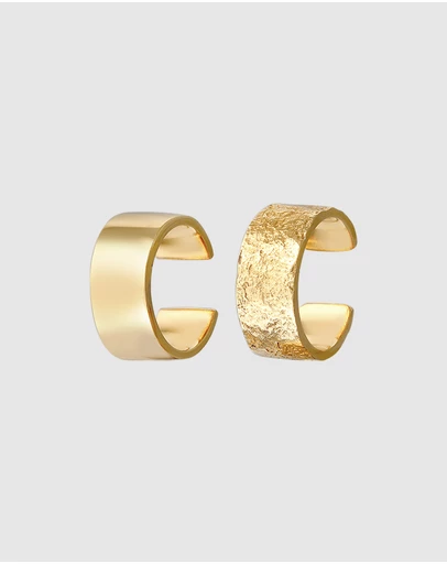 Elli Jewelry - Earrings Earcuff Set Hammered Classic in 925 Sterling Silver Gold Plated