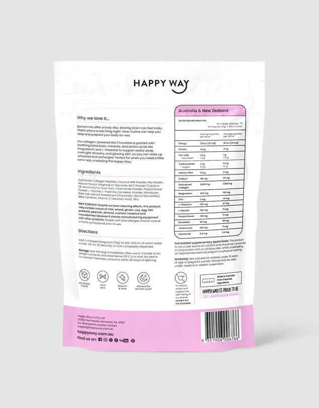 Happy Way - White Choc Caramel Collagen Hot Choccy 360g