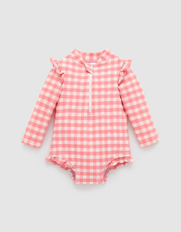 Purebaby - Printed Frilly Long Sleeve Swimsuit- Kids-Babies