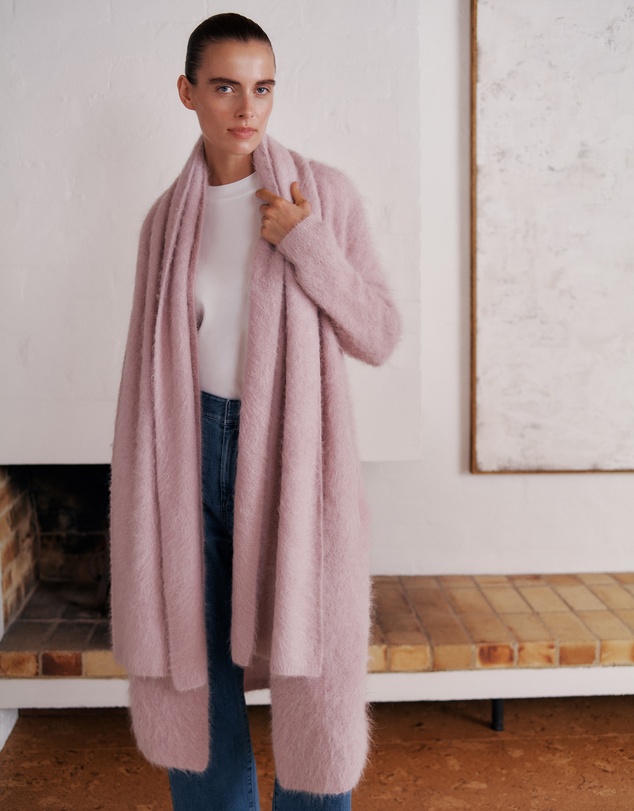 Trenery - Brushed Alpaca Longline Cardigan in Pink Rose