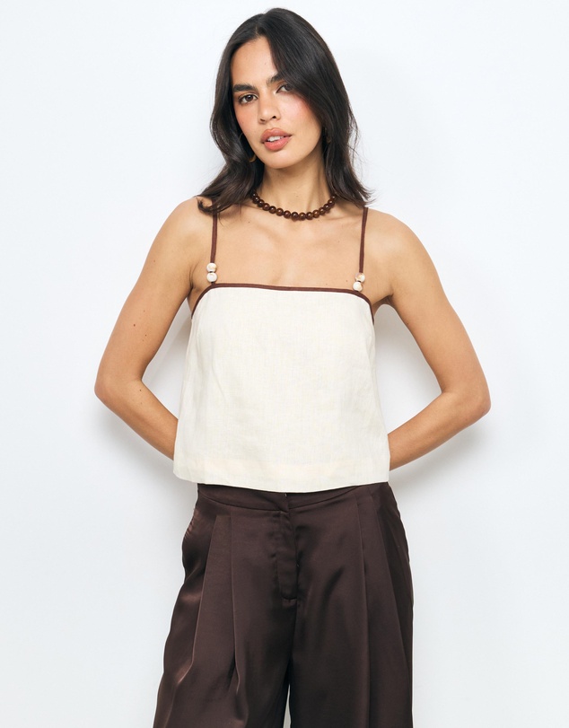 AERE - Nela Bead Linen Crop Top