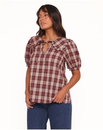Petal & Pup - Evandri Frill Collar Top - Burgundy Plaid