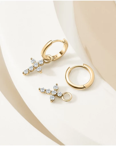 Mestige - Faith Cross Hoops - 18K Gold Plated