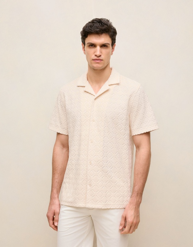 Trenery - Terry Geo Tile Camp Shirt in Parchment
