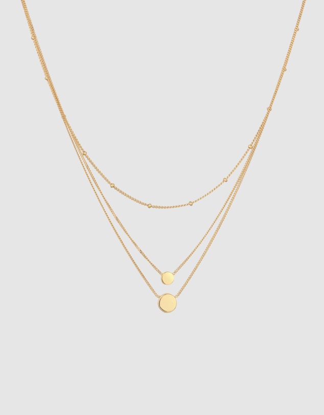 Elli Jewelry - Opal and Disc Layered Necklace in Gold-Plated 925 Silver