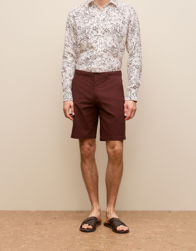 Trenery - Stretch Cotton Dobby Longline Short in Deep Red
