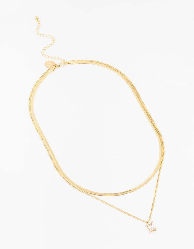 Lovisa - Gold Plated Baguette Snake Pendant Layered Necklace