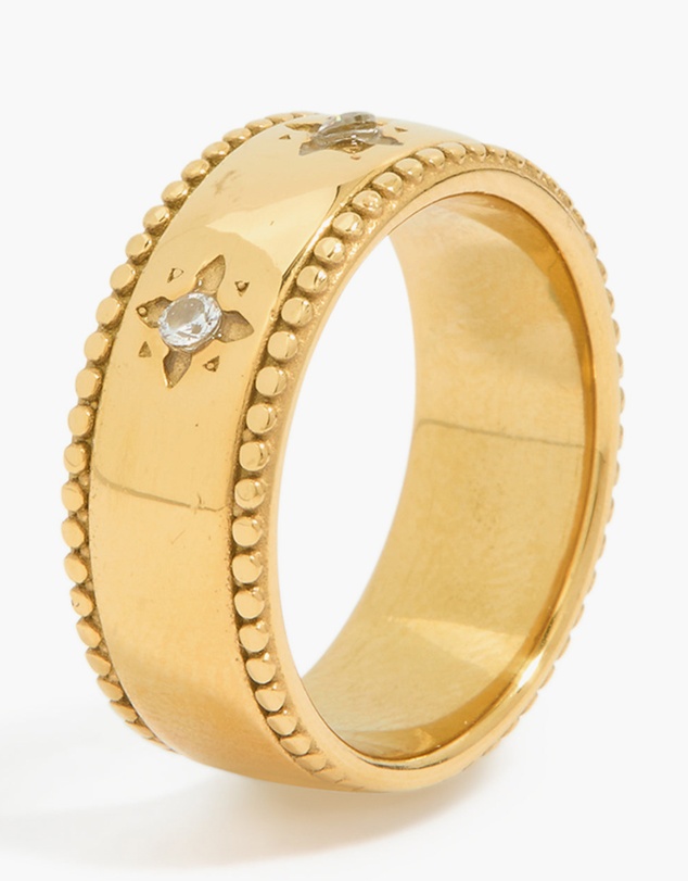 Lovisa - Waterproof Gold Plated Stainless Steel Cubic Zirconia Star Thick Band Ring
