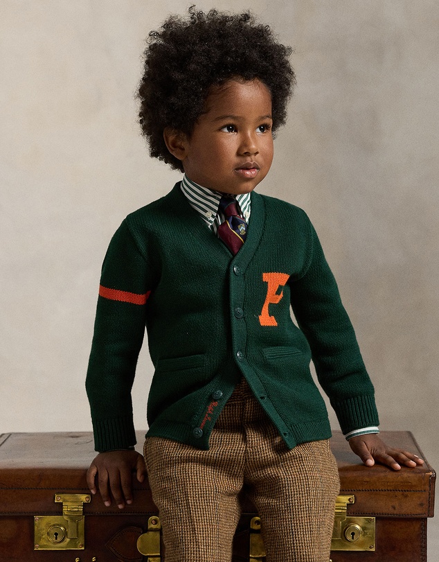 Polo Ralph Lauren - Cotton V-Neck Letter Cardigan - ICONIC EXCLUSIVE - Kids