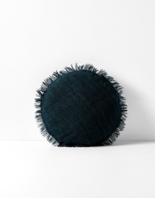 Aura Home - Vintage Linen Fringe Small Round Cushion