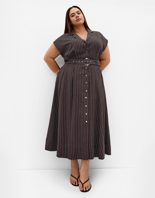 City Chic - Plus size Eva Belted Stripe Dress - chocolate