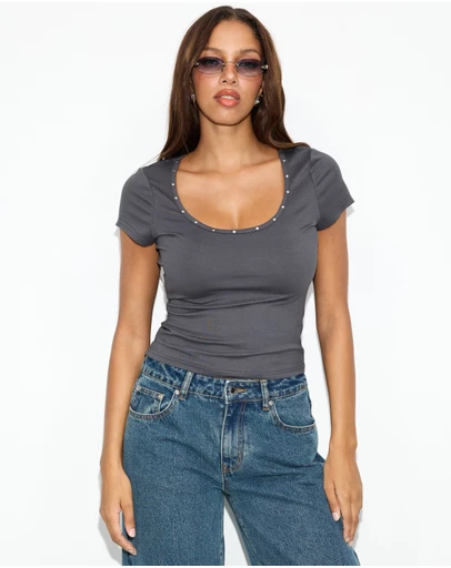 Dazie - Drea Studded Baby Tee