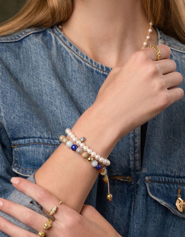 Nialaya Jewellery - Women's Beaded Bracelet with Aquamarine, Blue Lapis, Opal, and Botswana Agate