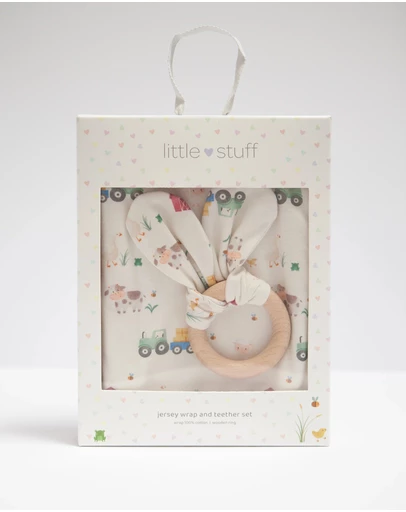 Little Stuff - Farm Friends Jersey Wrap With Teether Gift Set
