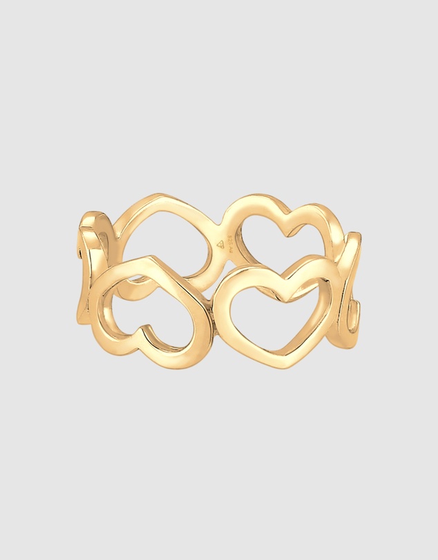 Elli Jewelry - Ring Band Hearts Symbol Trend in 925 Sterling Silver Gold Plated