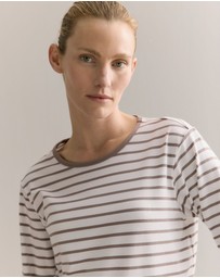 Trenery - Cotton Stripe 3/4 Sleeve T-shirt in Cinder