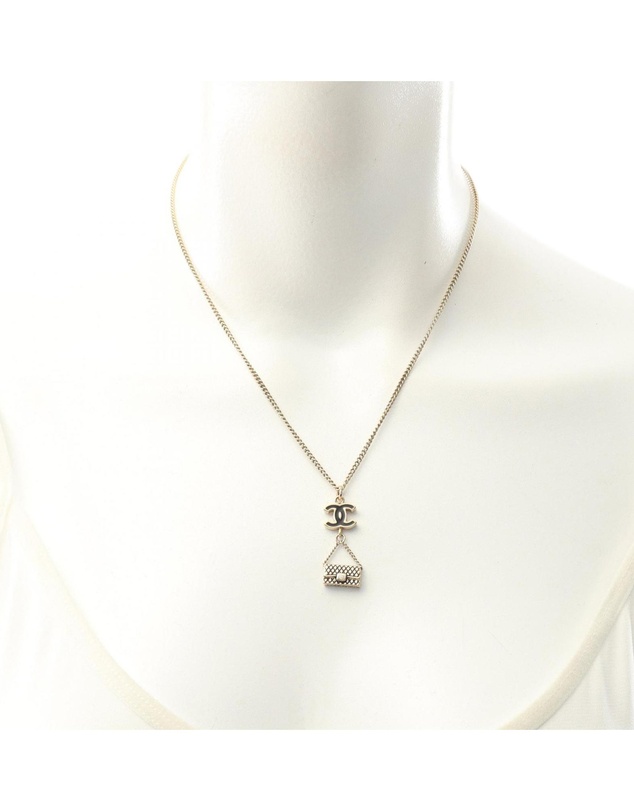 Pre-Loved by Azura Reborn - Pre-Loved CC Gold Plated Enamel Flap Bag Pendant Necklace