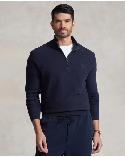 Polo Ralph Lauren - ICONIC EXCLUSIVE - Big & Tall Mesh-Knit Cotton Quarter-Zip Sweater