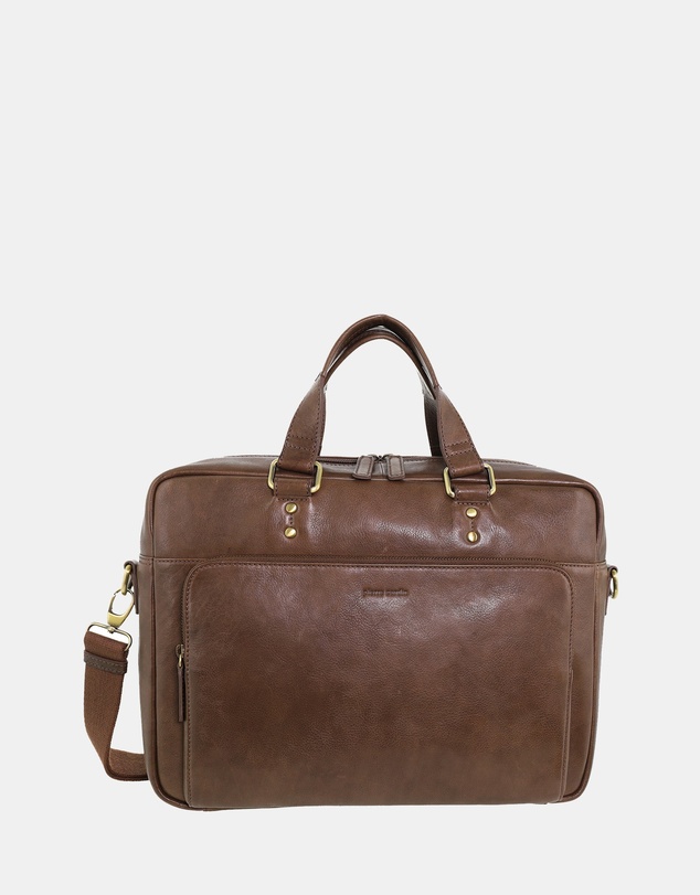 Pierre Cardin - Pierre Cardin Men's Leather Rustic Business/Laptop Bag