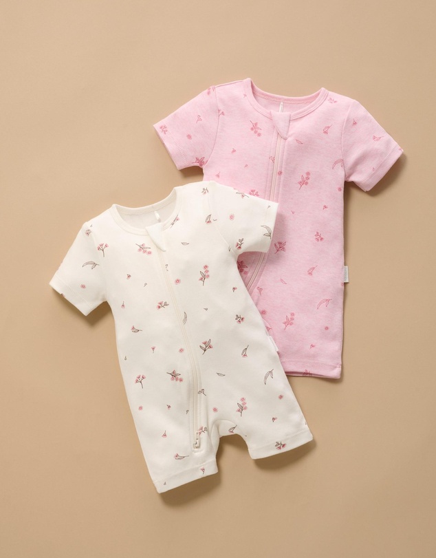 Purebaby - 2 Pack Short Zip Growsuit -Babies