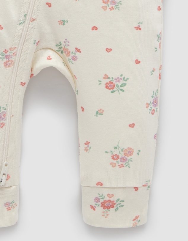 Purebaby - Heart Floral Ruffle Zip Growsuit -Kids-Babies