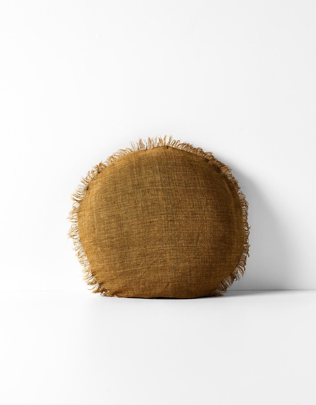 Aura Home - Vintage Linen Fringe Small Round Cushion