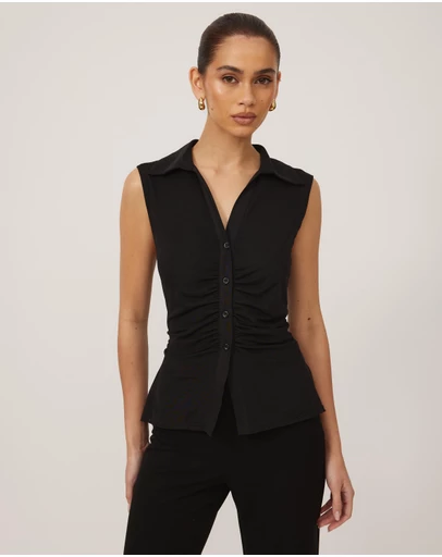 Tussah - Sleeveless Jersey Button Up Top