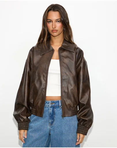 Dazie - Alaia Leather Look Bomber Jacket
