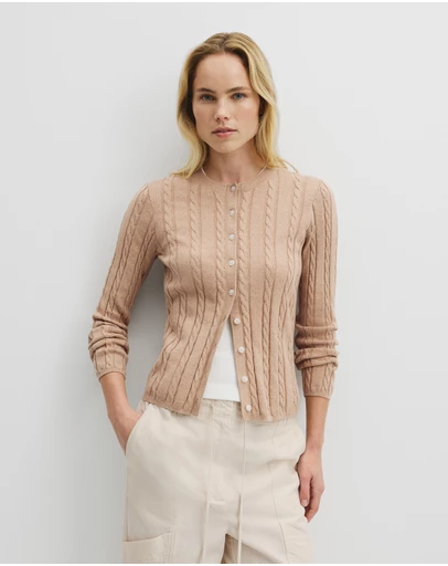 Country Road - Organically Grown Cotton Blend Cable Knit Cardigan