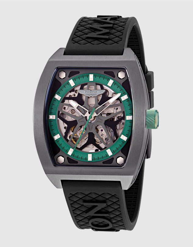 Aston Martin - TRG IP Gunmetal Titanium Case Podium Green Dial Black Silicone Strap Watch