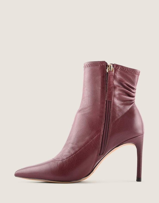 Shelly Shen - Delta Heel Ankle Boots Burgundy Leather