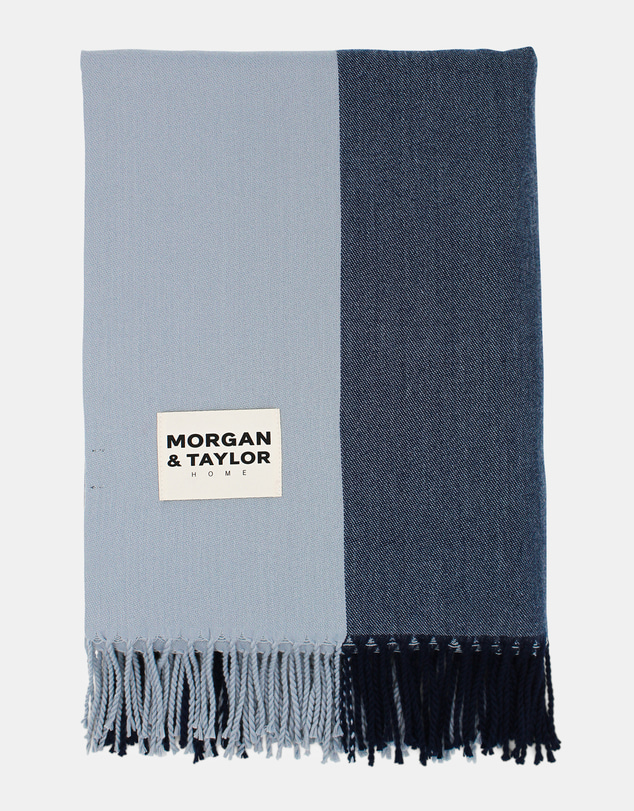 Morgan & Taylor - August Throw Blanket in Light Blue & Navy Blue Stripes