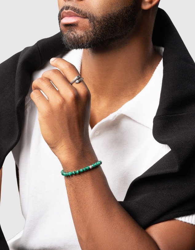 Nialaya Jewellery - 6mm Green Malachite Bracelet with Silver Balls