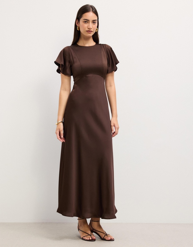 The Fated - Bella Fluted Sleeve Satin Midi Dress