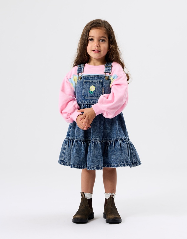 Goldie + Ace - Tully Tiered Denim Daisy Pinafore Dress - Babies-Kids