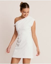 Six Stories - Pearl Trim Asymmetric Bardot Mini Dress